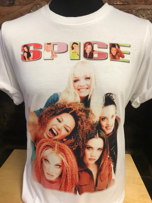 Spice Girls - White T Shirt! 90's, Spiceworld, Geri, Victoria, Emma, Mel B, Mel C. Men's & Women's all sizes.