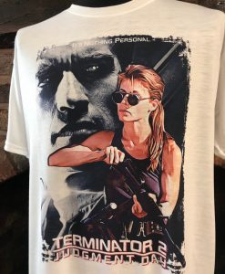 Terminator 2 - Arnold Schwarzenegger, Linda Hamilton, Sarah Connor - White T-Shirt. Men's & Women's all Sizes