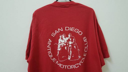 Vintage 80s 90s SAN DIEGO antique motorcycle club single stitch vintage chopper cafe racer brat tracker bobber scrambler classic style tee back