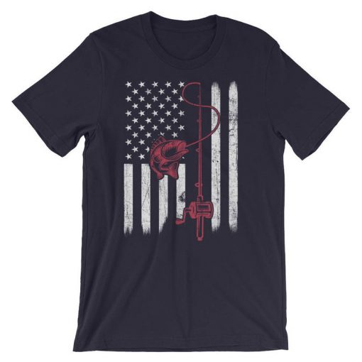 Vintage Fishing Tshirt with American Flag Bass Fish