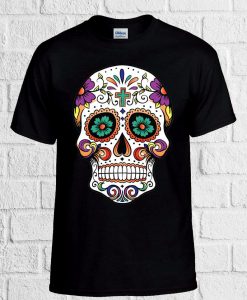 Floral Death Mexican Skull Novelty T Shirt Men Women Unisex