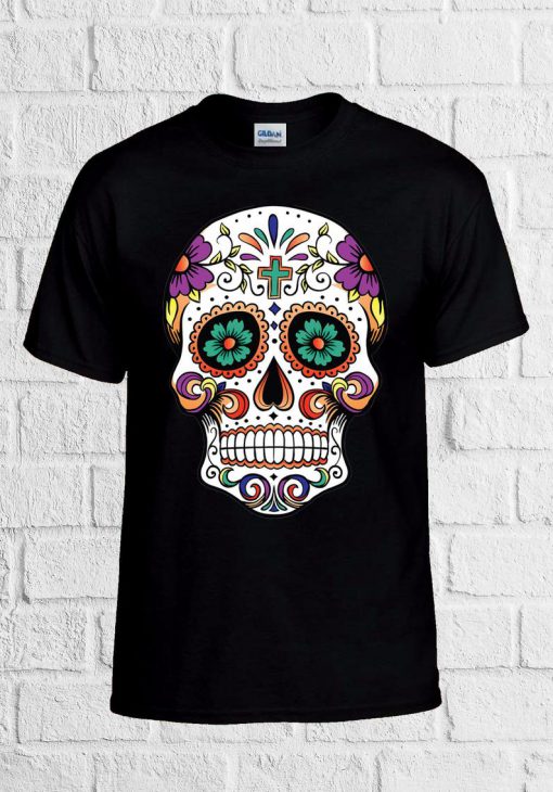 Floral Death Mexican Skull Novelty T Shirt Men Women Unisex