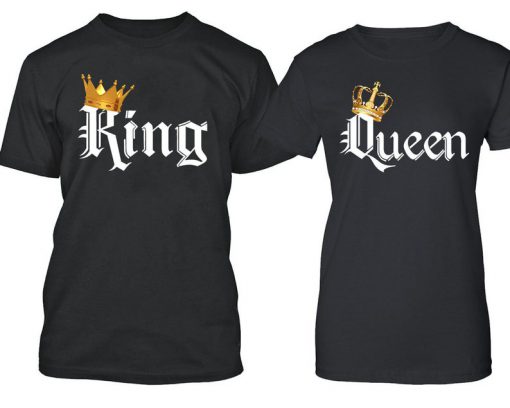 King Queen COLOR Couple Matching Tshirt Valentines Funny Love Couple Tee