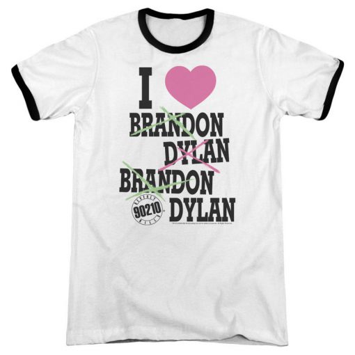 Beverly Hills 90210 I Love Brandon and Dylan White ringer shirt