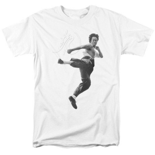 Bruce Lee Flying Kick White Shirts