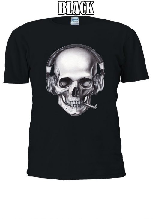 DJ Skeloton Skull Smoking Music T-shirt