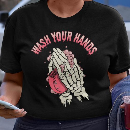 Wash Your Hands Goth Skeleton Praying Quarantine T-Shirt