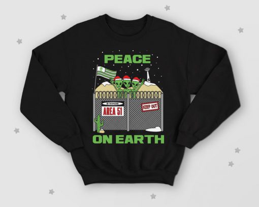 Area 51 Christmas Sweater Jumper Peace On Earth Alien Raid Storm Funny Unisex