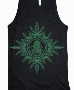 GANJA MANDALA Tank Psychedelic Tattoo Style Cannabis Sacred Geometry Herb Natural Cosmic Medicinal Marijuana