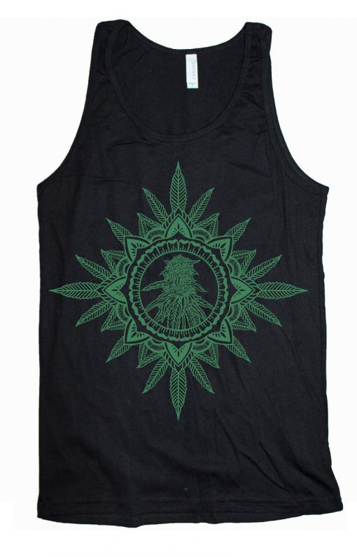 GANJA MANDALA Tank Psychedelic Tattoo Style Cannabis Sacred Geometry Herb Natural Cosmic Medicinal Marijuana