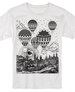 GRAVITATION Hot Air Balloon Mandala Shirt Sacred Geometry Hand Screen Printed Psychedelic T-Shirt