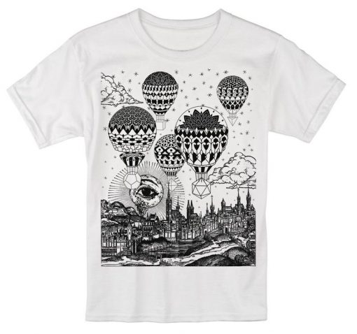 GRAVITATION Hot Air Balloon Mandala Shirt Sacred Geometry Hand Screen Printed Psychedelic T-Shirt