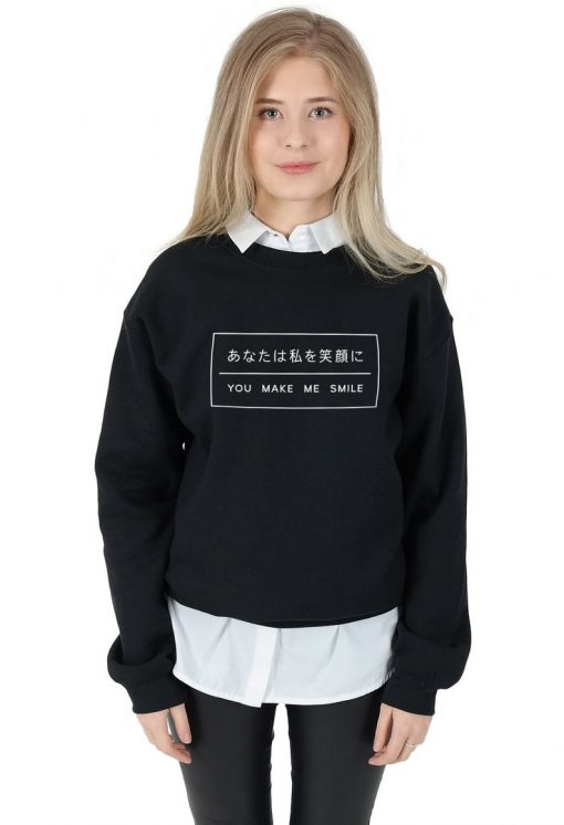 Japanese You Make Me Smile Sweatshirt Sweater Jumper Top Fashion Blogger Tumblr Grunge