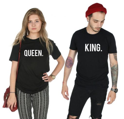 King and Queen Matching T-shirt Tops Shirt Tee Fashion His and Hers Couple Valentines