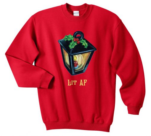 Lit AF Christmas Sweatshirt Sweater Jumper Top Xmas Festive Funny Ugly Lamp Candle It's Lit Xmas Tree