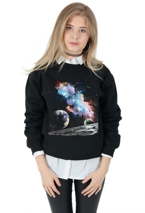 Retro Space Galaxy Sweatshirt Sweater Jumper Top Fashion Vintage Alien Planets Grunge