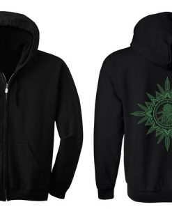 Unisex GANJA MANDALA Hoodie Psychedelic Tattoo Style Cannabis Sacred Geometry Herb Natural Cosmic Medicinal Marijuana Twoside