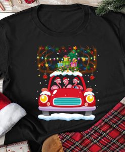 Reindeer Xmas Car Flamingo Christmas Holiday Tshirt