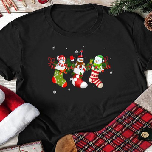 Santa Snowman In Socks Christmas Funny Snowman TShirt