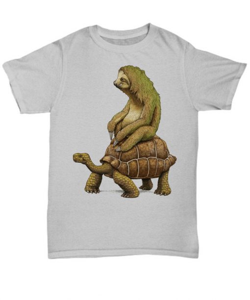 Turtle and sloth shirt- slow and steady wins the race - artwork on a shirt