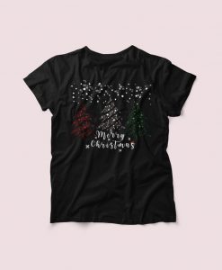 Merry Christmas Shirt, Christmas Tree Red White Green Xmas Light Gift T-Shirt