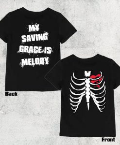 My Saving Grace Is Melody T-Shirt - Skeleton Ribcage Shirt I Love music Heart Holiday Gift Rock n roll Unisex Horror Shirt Leather Jacket Twoside