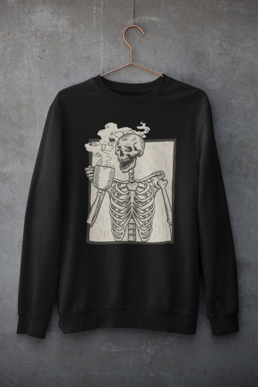 Skeleton Sweatshirt, Skeleton Dreanking Coffee Sweater