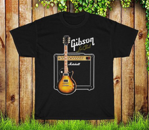 Gibson Les Paul T Shirt, Guitar With Amps Marshall Tee Shirt