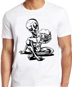 Alien T Shirt Alien Drinking Beer Ufo Alcohol Funny