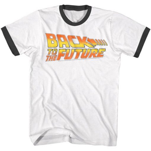 Back to the Future Worn Logo White Adult Ringer T-Shirt