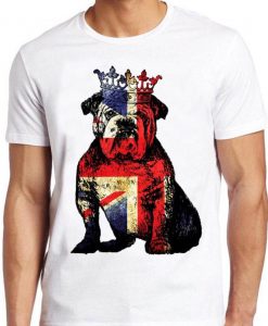 Buldog British T Shirt Dog Union Jack Flag England Crown Cool Gift Tee