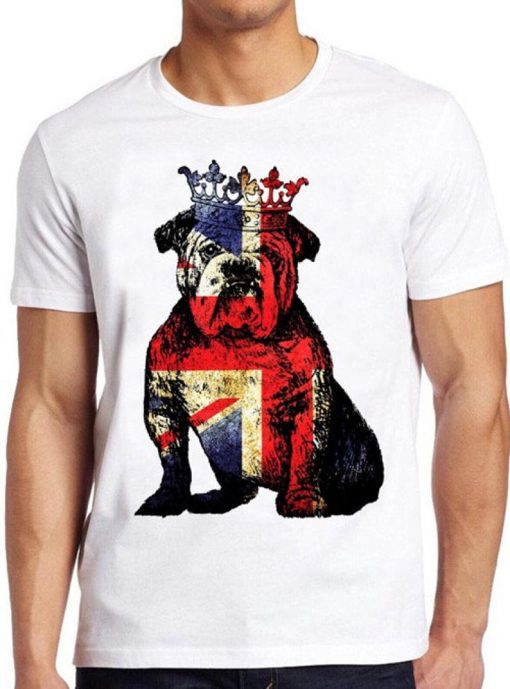 Buldog British T Shirt Dog Union Jack Flag England Crown Cool Gift Tee