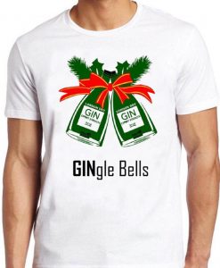 Gin Christmas T Shirt Gingle Bells Xmas Funny Gift Tee