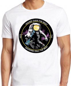 High Astronaut T Shirt Green Cannabis Weed Retro Funny