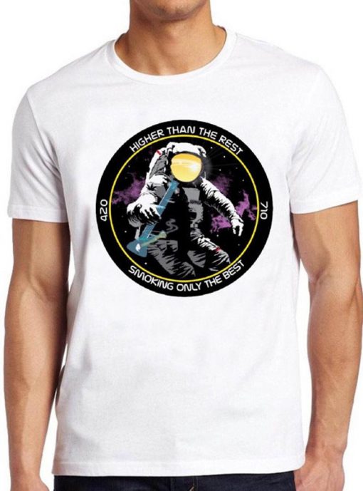 High Astronaut T Shirt Green Cannabis Weed Retro Funny