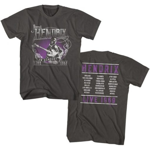 Jimi Hendrix Live 1969 Smoke Adult T-Shirt Twoside