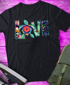 Love Floral Patten Turtle Lovers T-shirt