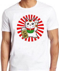 Maneki-Neko T Shirt Japanese Lucky Cat Chinese Cool Gift Tee