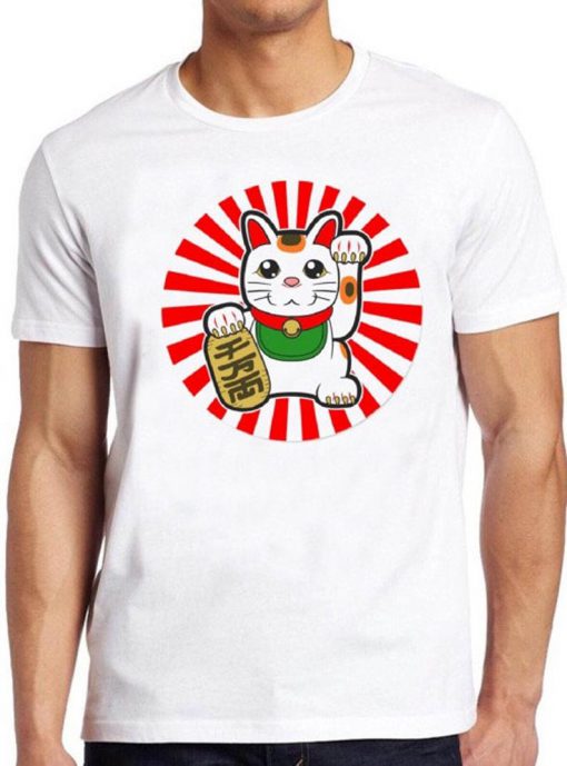 Maneki-Neko T Shirt Japanese Lucky Cat Chinese Cool Gift Tee