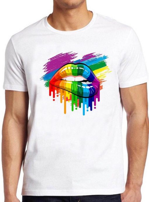 Rainbow Pride T Shirt Lips Lgbt Proud Gay Soho London Art Retro