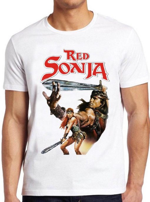 Red Sonja T Shirt Schwarzenegger 80s Movie Film Conan Vintage Gift Tee