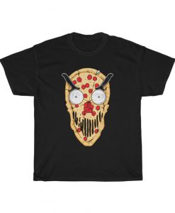 Scary Pizza Skull T-Shirt With Pizza Cutter Eyes -New York Pepperoni Pizza - Chicago Stuffed Pizza Shirt