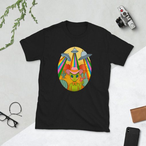 Space Cowboy Alien Rainbow Unisex T-Shirt