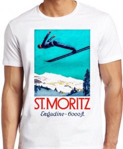 St Moritz T Shirt Vintage Swiss Ski Travel Alpine Engadin