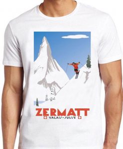 Swiss Alps Ski T Shirt Zermatt Valais Switzerland Poster Vintage Cool Tee