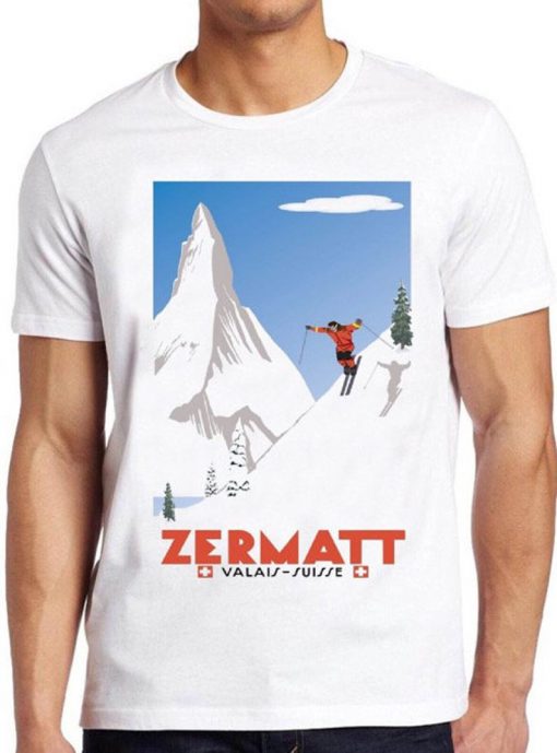 Swiss Alps Ski T Shirt Zermatt Valais Switzerland Poster Vintage Cool Tee