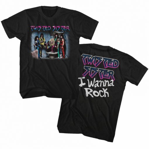 Twisted Sister I Wanna Rock Black Adult T-Shirt Twoside