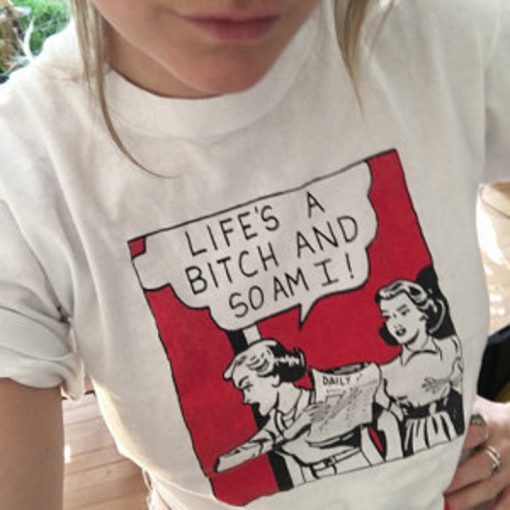 Unworn Retro 1980s Life's a bitch & so am I - Tshirt feminism queer punk Nas Illmatic Roy Lichtenstein Style