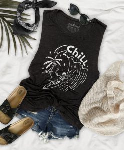 Surfing Skeleton Flowy Tank Top