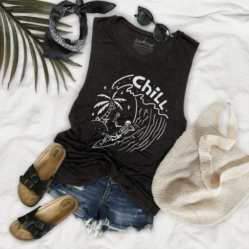 Surfing Skeleton Flowy Tank Top